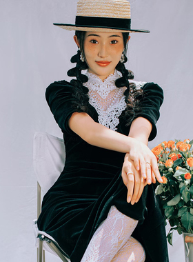 新娘头饰黑色包边帽檐编织草帽