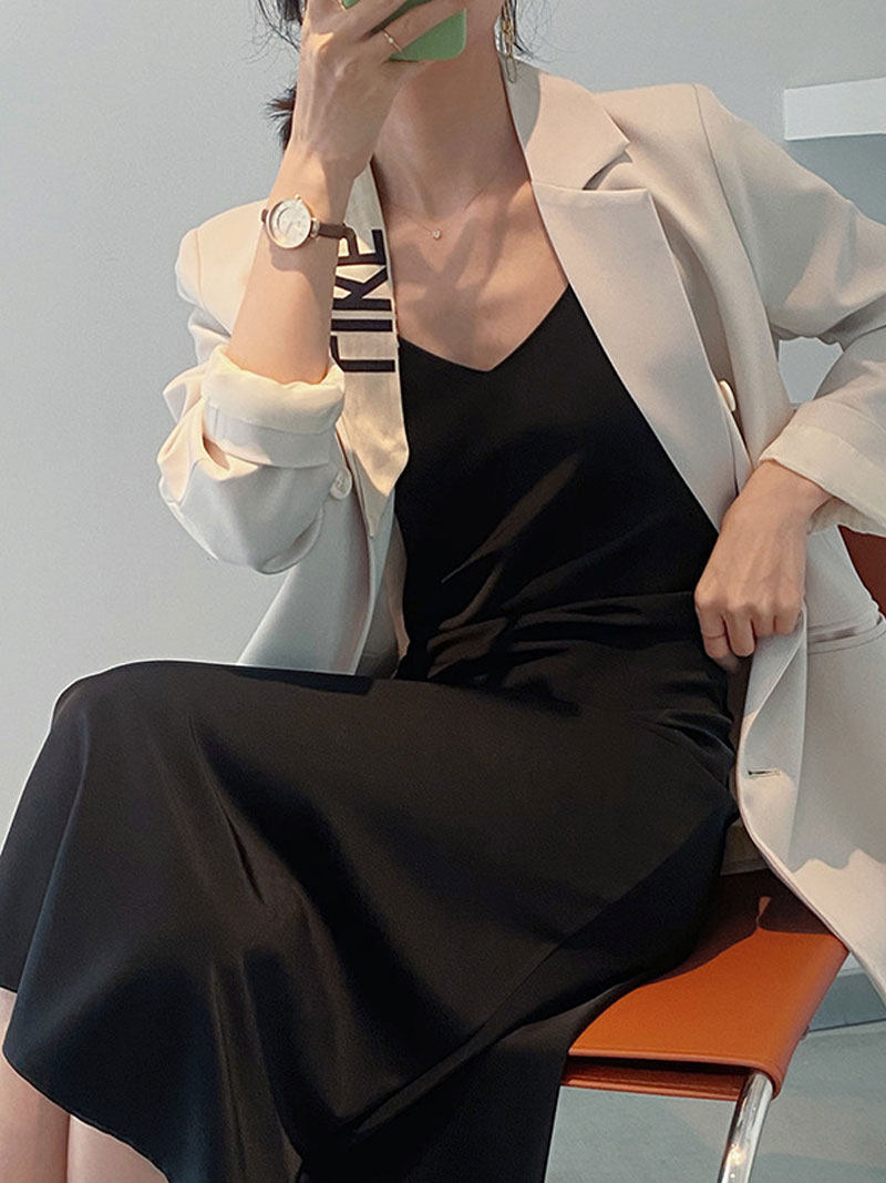 法式掉吊裙子女夏吊带裙遮副乳醋酸缎面西装内搭连衣裙高端高级感,淘宝优惠券,粉丝福利购,淘宝优惠卷