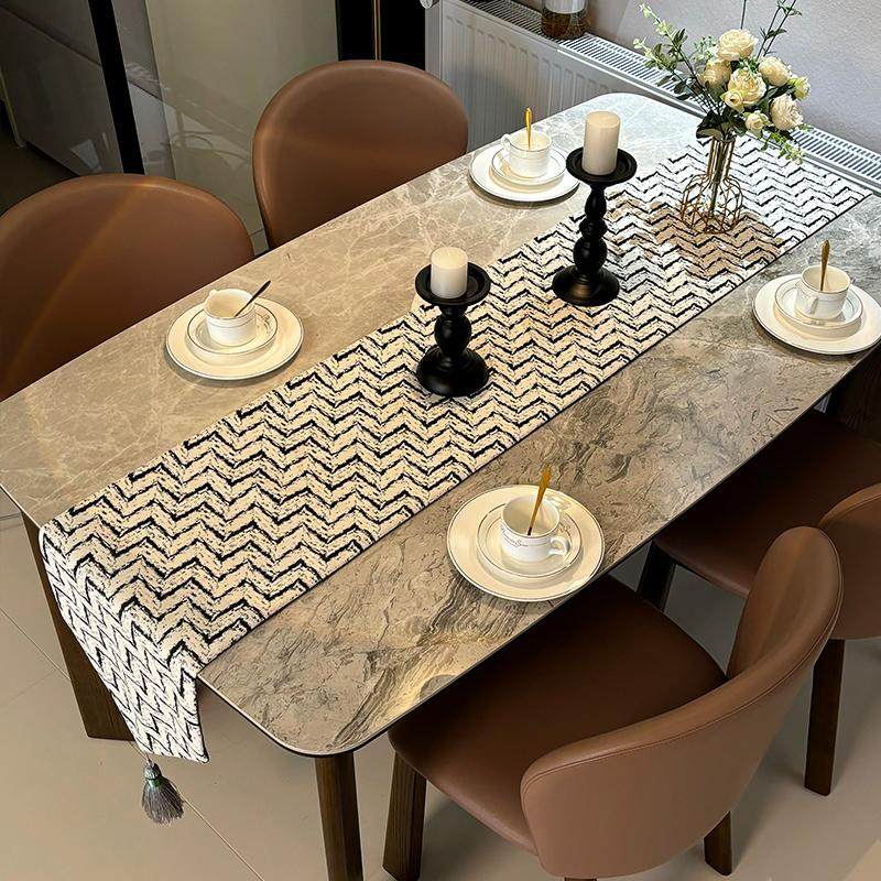 现代轻奢极简意式中古风桌旗布黑白灰茶几电视柜长条防尘装饰盖布,淘宝优惠券,粉丝福利购,淘宝优惠卷