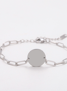 跨境现货不锈钢圆形手链回形针手链空白无字材料节日礼物手链批发