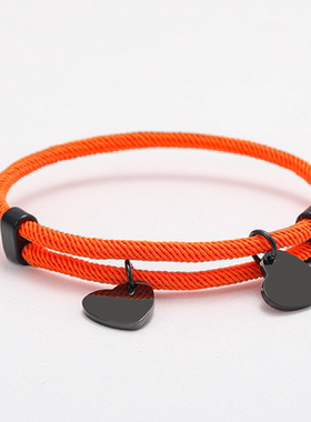 跨境现货米兰绳手链空白无字斜桃心材料不锈钢可调节编织绳手链