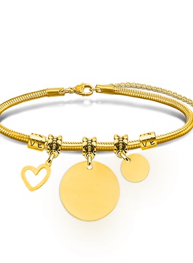 圆形不锈钢手链欧美跨境蛇骨手链多配件空白材料节日礼物钛钢手链