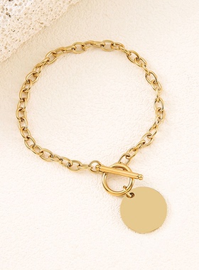 欧美时尚不锈钢手链空白材料OT扣激光雕刻彩印不锈钢简约金属爱心