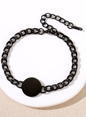 跨境欧美新款空白无字激光雕刻金属手链圆形不锈钢手链古巴链手链