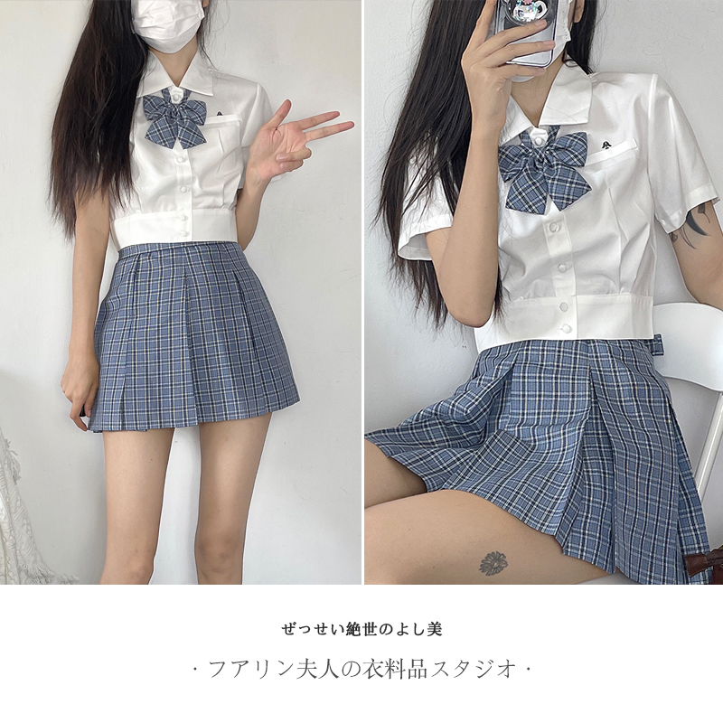 花铃太太京昭女子jk衬衫短袖白色衬衣女jk衬衫夏原创收腰上衣女-图2