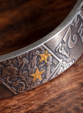 STZ机车风男女老银币镶金