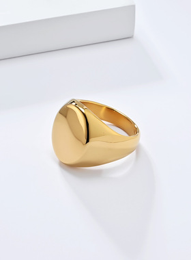 欧美简约大光面印章钛钢戒指环男士大号个性冷淡风感手饰品