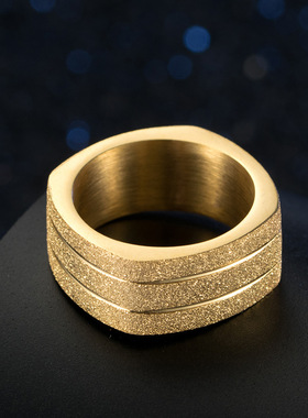 电商货源 珍珠沙黑色男士扳指  霸气四方形钛钢戒指 厂家直销