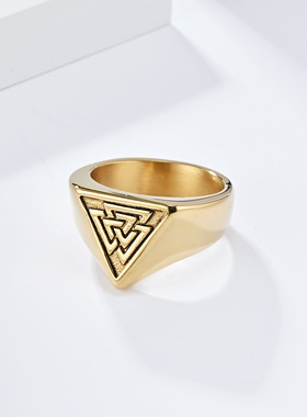 复古北欧日耳曼维京瓦尔克努特不锈钢戒指环奥丁三角结男士手饰品