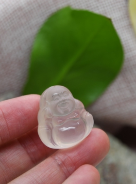 天然粉晶弥勒佛吊坠笑面佛吊坠