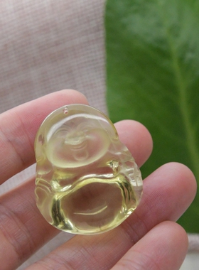 圆梦开运阁天然黄水晶弥勒佛吊坠