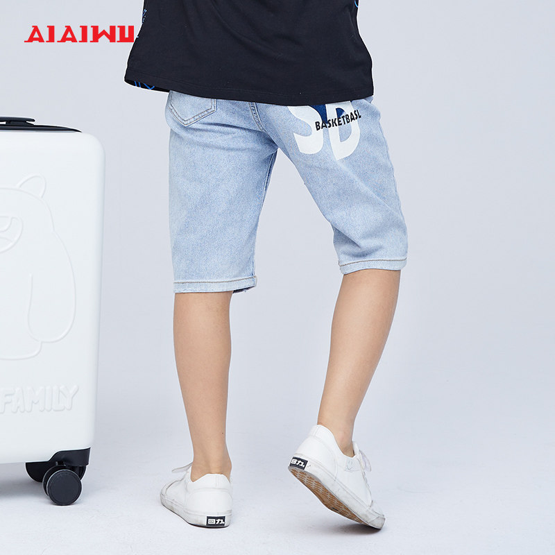 艾艾屋童装儿童牛仔短裤潮流夏季新款IP青少年男大童六分宽松裤子_虎窝淘