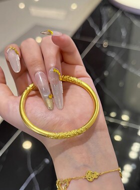 厚金包银实心卷草纹手镯不掉色