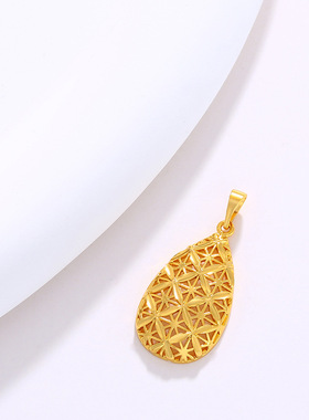 轻奢平替镀24K金色合金车花复古项坠婚嫁饰品镂空水滴形吊坠