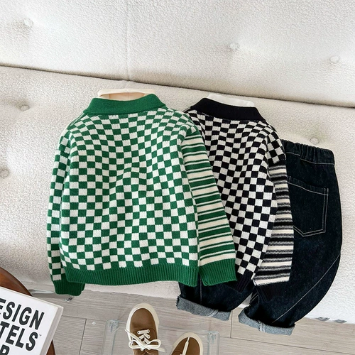 Шахматы для мальчиков, осенний кардиган, куртка для девочек для отдыха, свитер, V-образный вырез