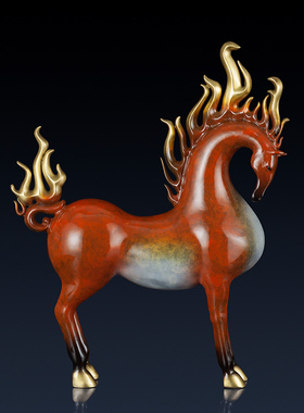 纯黄铜火焰驹摆件客厅电视柜装饰品办公室饰品马摆件火马工艺品