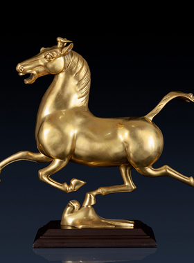 纯黄铜马踏飞燕工艺品摆件家居客厅办公室青铜器中式铜奔马装饰品