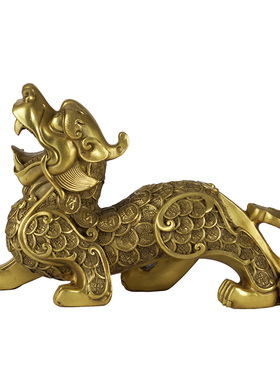 纯黄铜招财貔貅工艺品摆件一对铜貔貅办公室装饰品家居客厅铜摆件