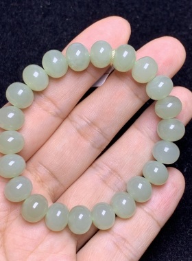 和田青白玉手串带证书28.9克