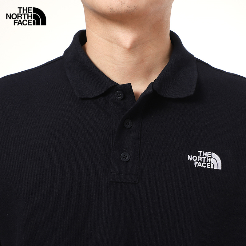 TheNorthFace北面翻领T恤男士秋季新款户外运动服蓝色Polo衫5B1O - 图1