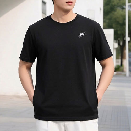 黑色耐克短袖男士2026新款运动服装跑步圆领透气纯棉t恤AR4999 - 图0