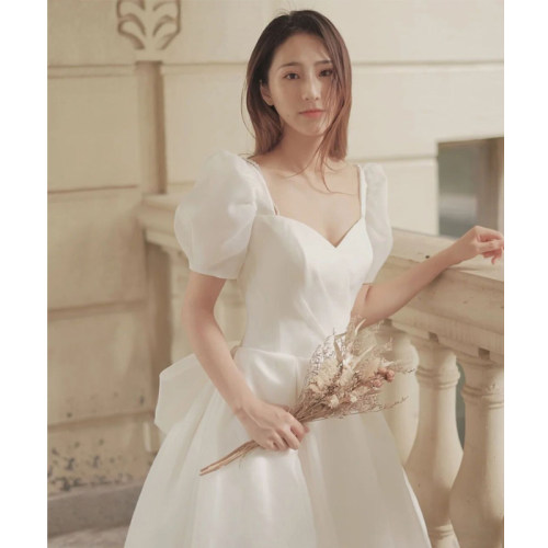 婚纱2025新款新娘主婚纱高级质感法式简约轻纱拖尾结婚出门纱齐地 - 图1