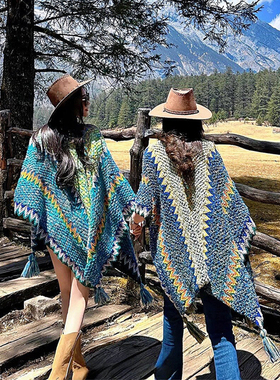 民族风披肩女云南丽江旅游穿搭