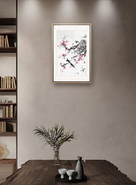 喜上眉梢画 手绘双鸟迎春挂画 床头装饰画 节日送礼画 鸟语花香画