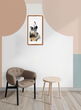 金鸡报晓画 手绘公鸡画 枇杷果画 团圆吉祥画 雄鸡一声天下白挂画