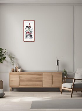 手绘雄鸡图新中式鸿运当头挂画