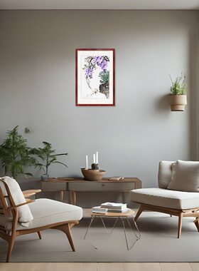 紫藤画 纯手绘紫气东来图 大写意花鸟画 名家紫藤小鸟 沙发墙挂画