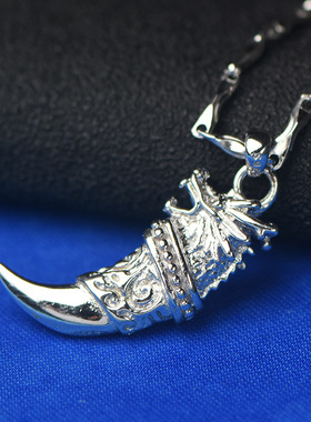 925银男士创意狼牙龙头刀项链