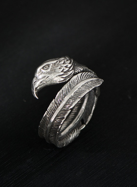 925纯银男士复古老鹰开口戒