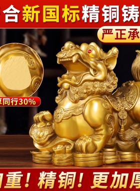 铜貔貅招财摆件一对公母纯黄铜旺财皮丘貔犰客厅店铺办公室聚宝盆