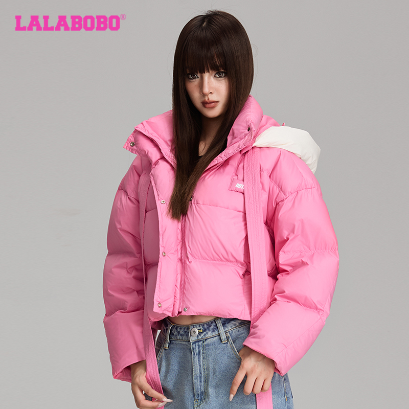 王鹤润同款LALABOBO90绒冬季熊耳朵羽绒服女新款小熊连帽上衣