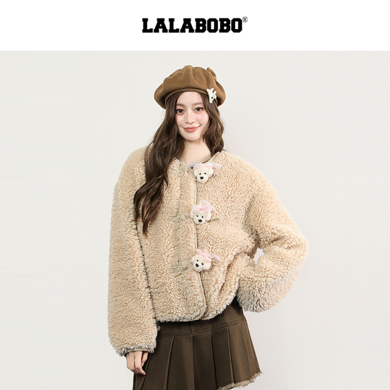 【玩偶盘扣】LALABOBO毛绒外套25年冬新原创盘扣巨好看印花外套 - 图0