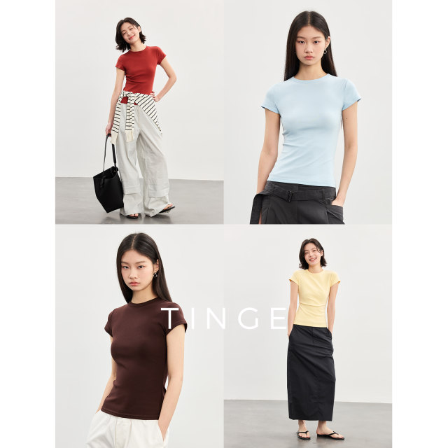 ເສື້ອຢືດ Dopamine Slimming bottoming ເສື້ອທີເຊີດແຂນສັ້ນ