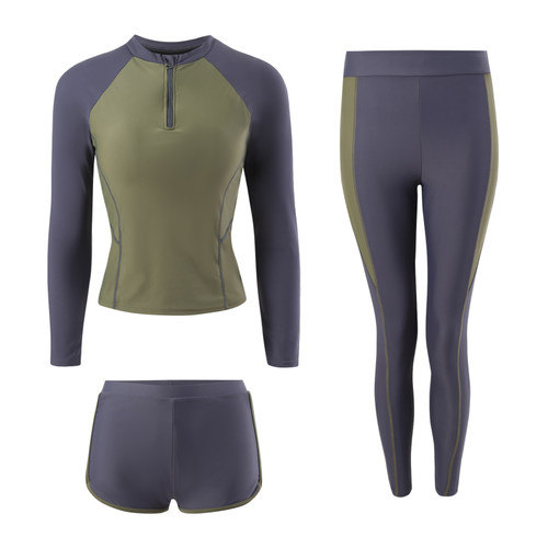 泳衣女分体2025新款长裤泡温泉游泳馆专用平角长袖防晒保守游泳衣 - 图3