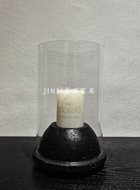 中古风碳化木玻璃罩烛台摆件售楼处架空层岛台装饰品法式餐厅氛围