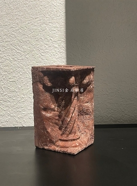 中古风天然大理石书档摆件售楼处样板间书房书柜玉石书靠花器烛台