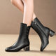 Full cowhide thick heel plus velvet round toe large size mid-calf boots