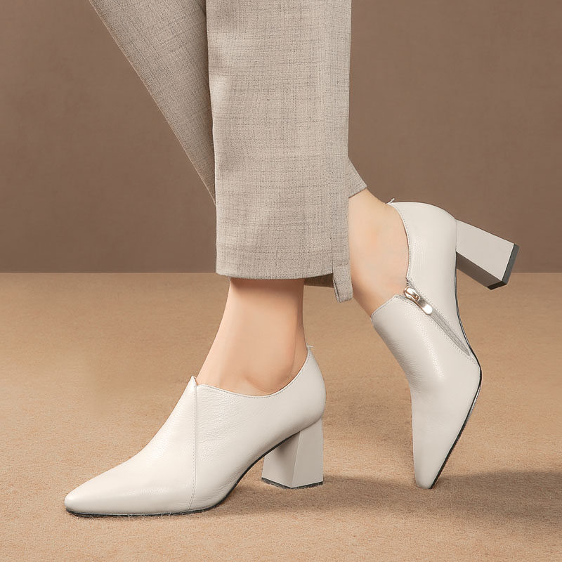 高跟鞋女正品春秋新款真皮粗跟英伦风尖头深口单鞋女小皮鞋大码鞋,淘宝优惠券,粉丝福利购,淘宝优惠卷