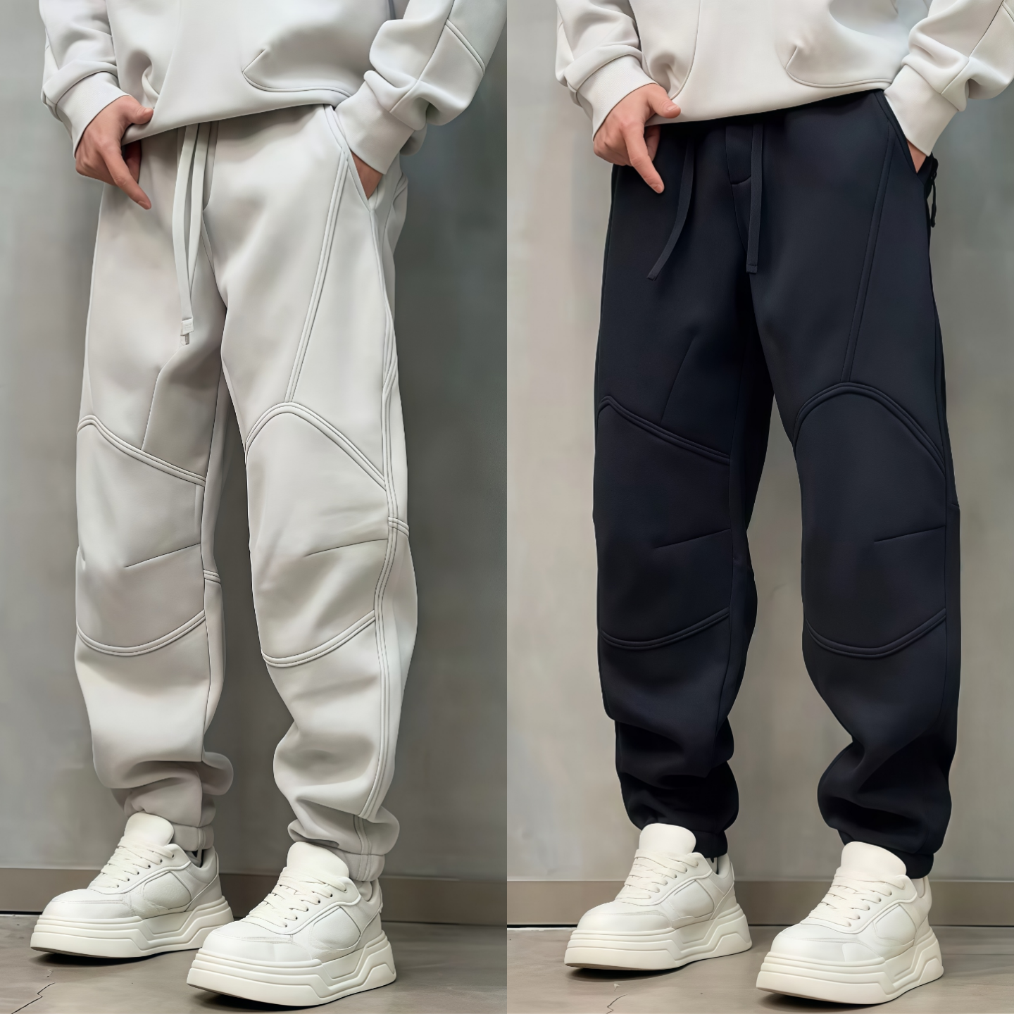 冬季爆款加绒潮牌痞帅休闲卫裤男简约宽松拉链运动束脚裤舒适保暖 - 图0