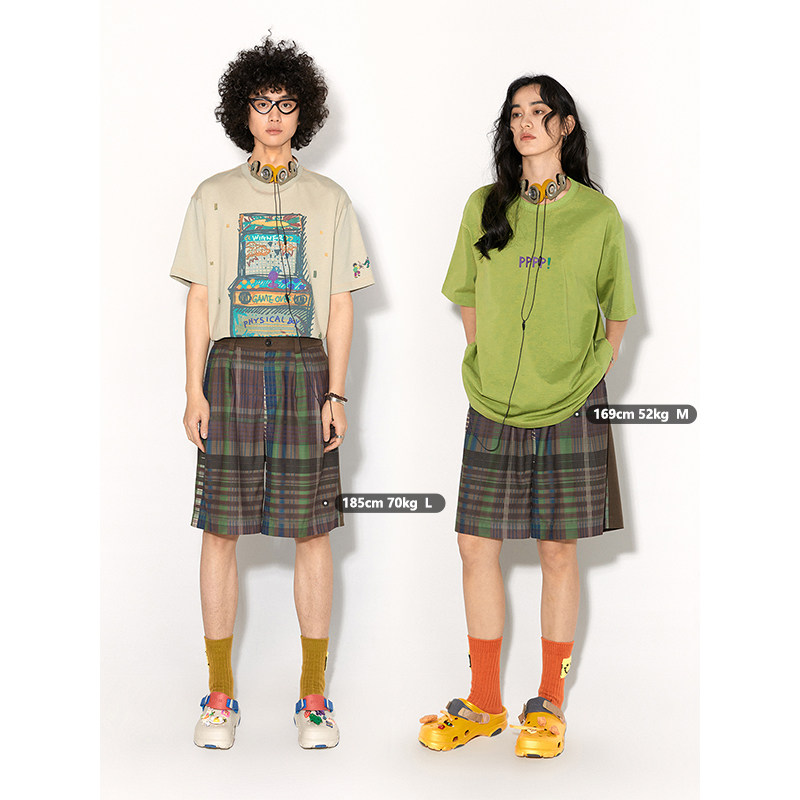 物理少年街机系列「暗夜绿林」牛奶丝透气彩色格纹休闲短裤五分裤,淘宝优惠券,粉丝福利购,淘宝优惠卷