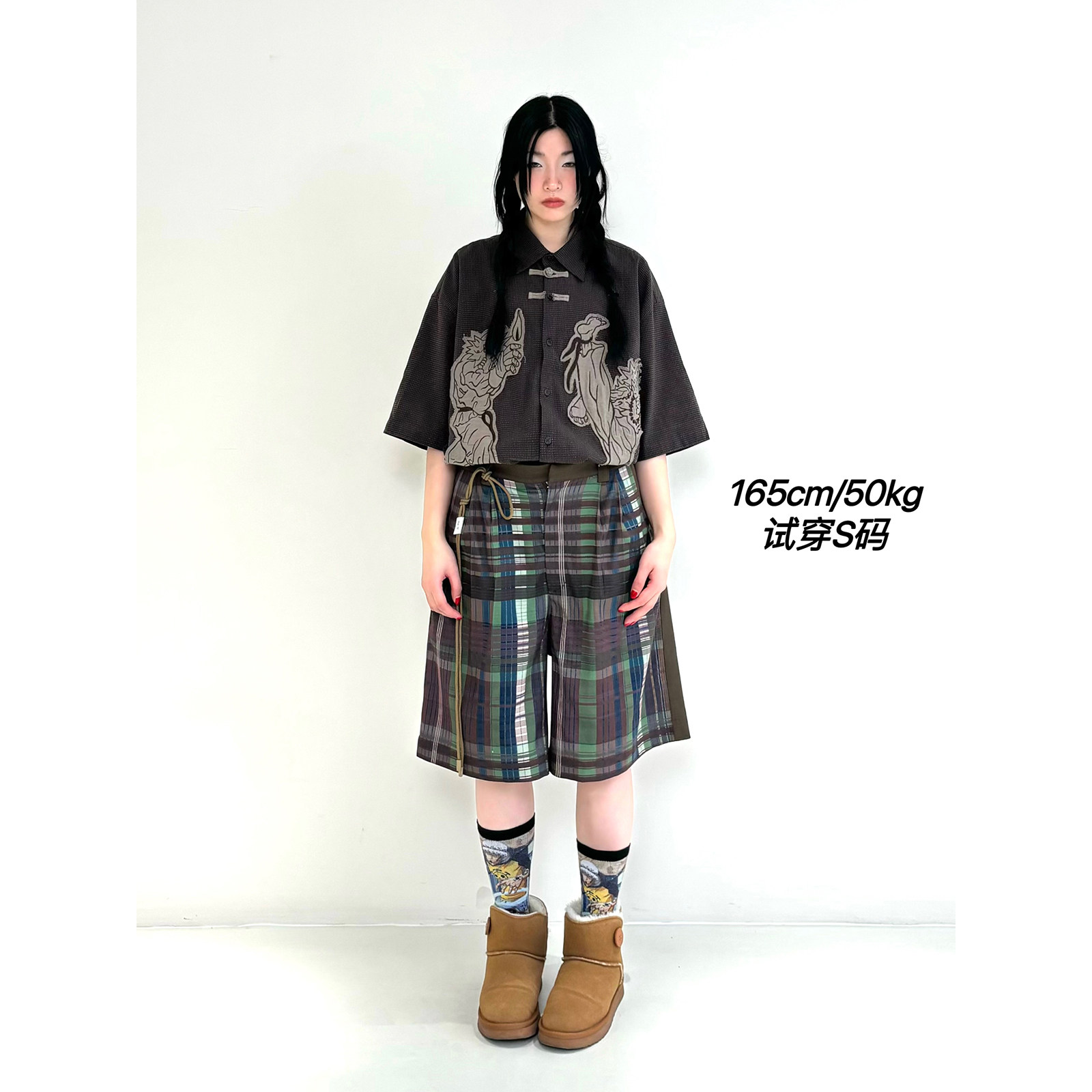 物理少年街机系列「暗夜绿林」牛奶丝透气彩色格纹休闲短裤五分裤,淘宝优惠券,粉丝福利购,淘宝优惠卷