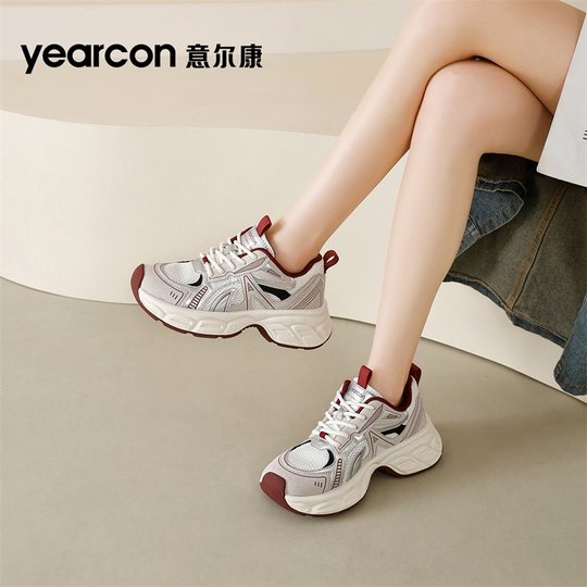 意尔康老爹鞋女2025新款春秋夏季轻便网面软底休闲运动鞋增高女鞋