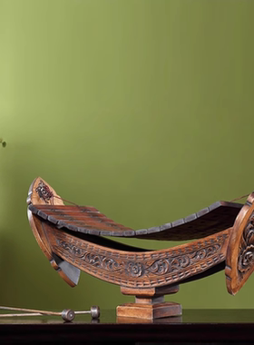 东南亚家居摆设复古实木船型雕花摆件打击乐器泰国桌面装饰品木琴