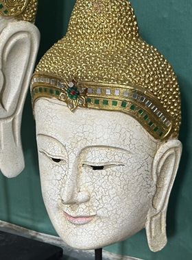 东南亚风格工艺品金箔佛头摆件手工实木雕刻摆饰佛像佛脸装饰摆设