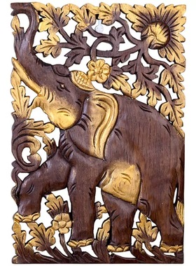 泰国木雕玄关挂件工艺品 东阳实木花格 客厅背景墙大象雕花板