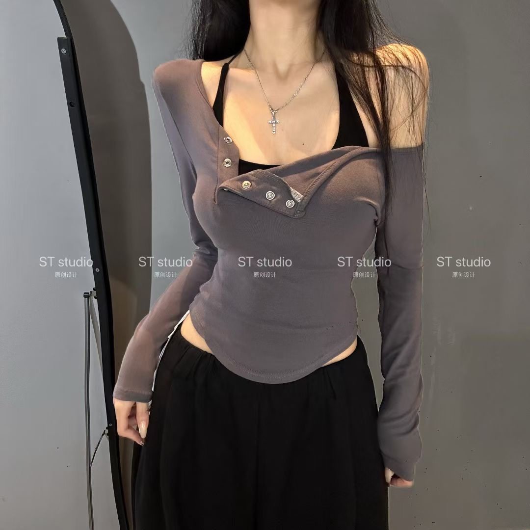 2025新款时尚百搭修身显瘦吊带加长袖T恤两件套女上衣,淘宝优惠券,粉丝福利购,淘宝优惠卷